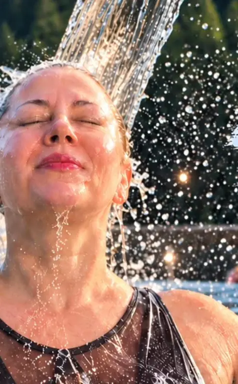 Жінка під струменем води — момент легкості на ретриті